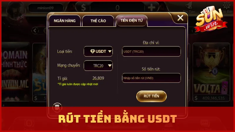 Rút tiền bằng USDT